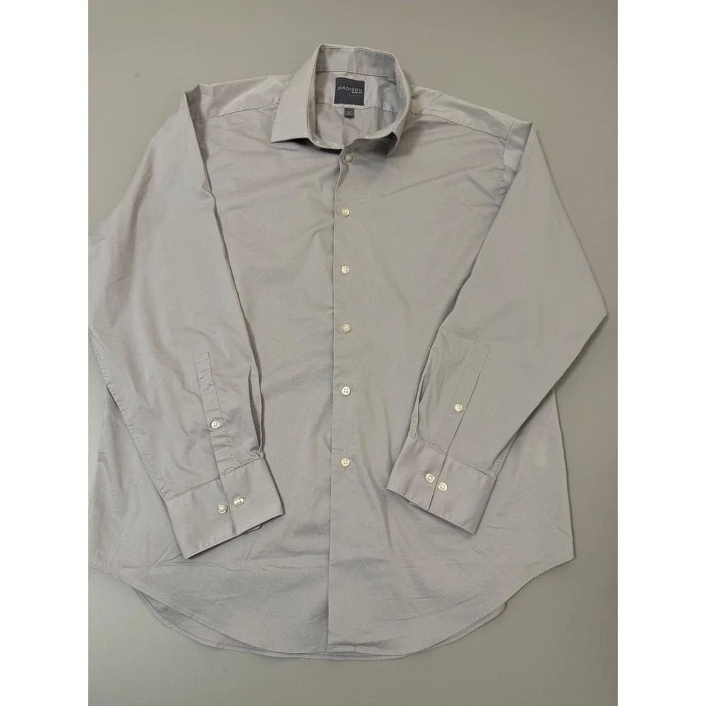 Madison Slim Fit Dress Shirt Mens XL 17-17.5 32/33 Light Gray Long Sleeve Button